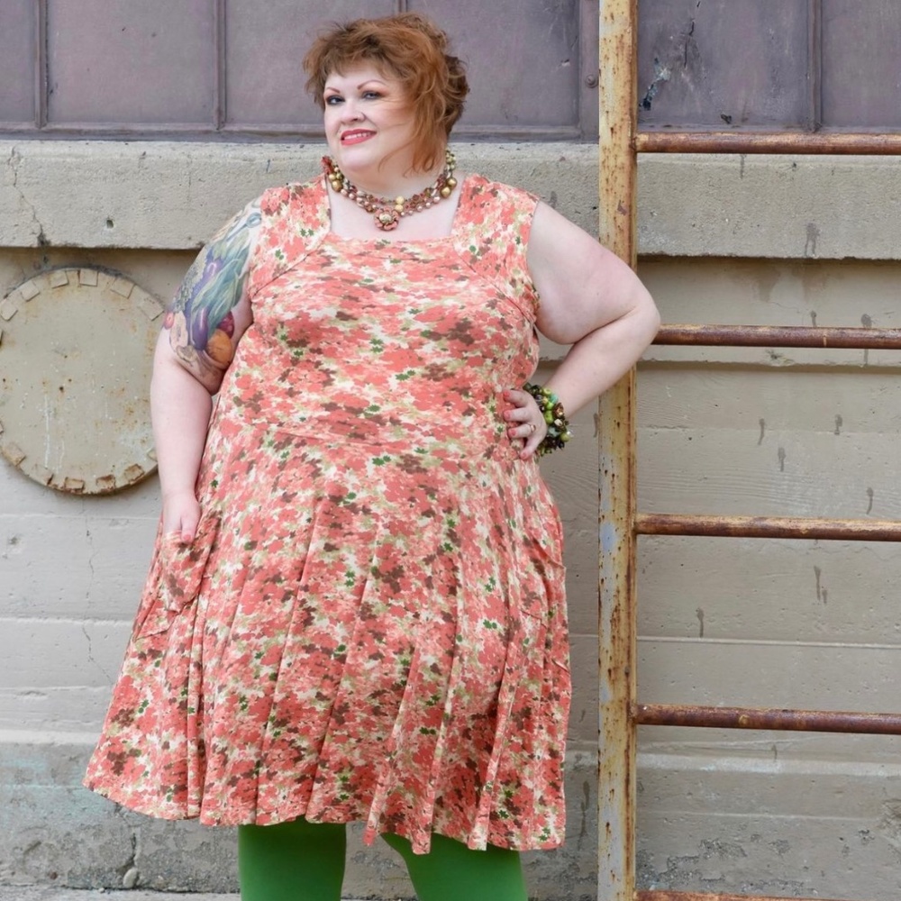 Effie's Heart Orange Flower Print Dress, size 4x